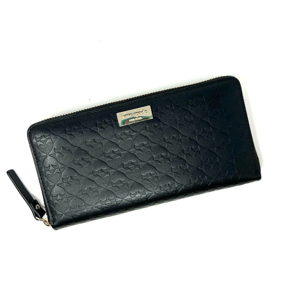Kate Spade Neda Penn Place Embossed Black Leather Zip Around Wallet